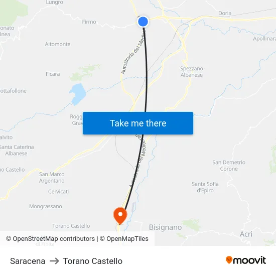 Saracena to Torano Castello map