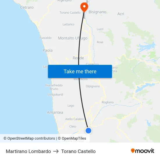 Martirano Lombardo to Torano Castello map