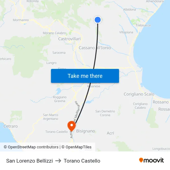 San Lorenzo Bellizzi to Torano Castello map