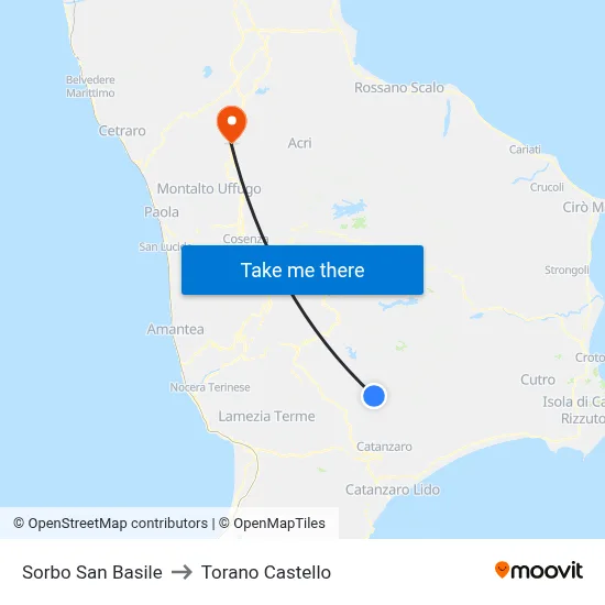 Sorbo San Basile to Torano Castello map