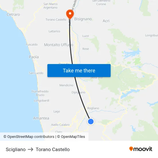 Scigliano to Torano Castello map