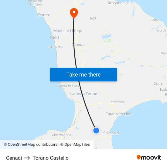Cenadi to Torano Castello map