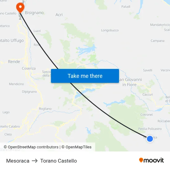 Mesoraca to Torano Castello map