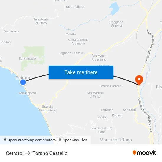 Cetraro to Torano Castello map