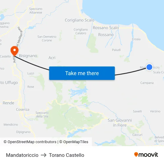 Mandatoriccio to Torano Castello map
