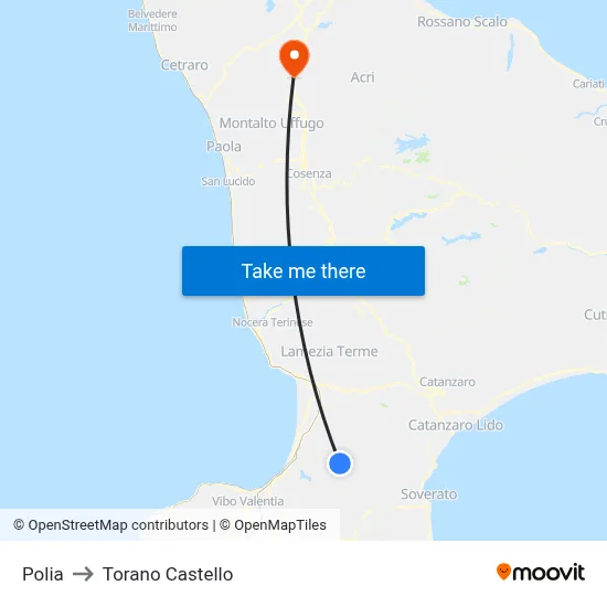 Polia to Torano Castello map