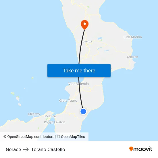 Gerace to Torano Castello map