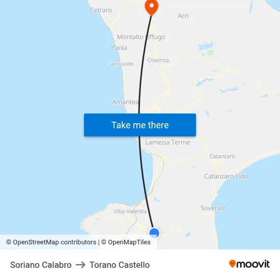 Soriano Calabro to Torano Castello map