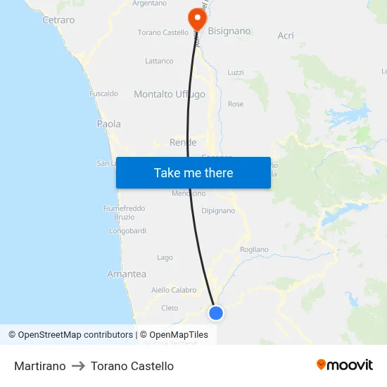 Martirano to Torano Castello map