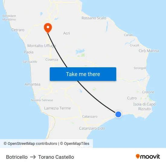 Botricello to Torano Castello map