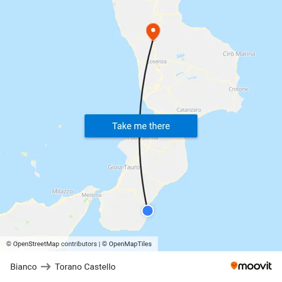 Bianco to Torano Castello map