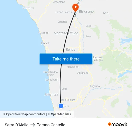 Serra D'Aiello to Torano Castello map