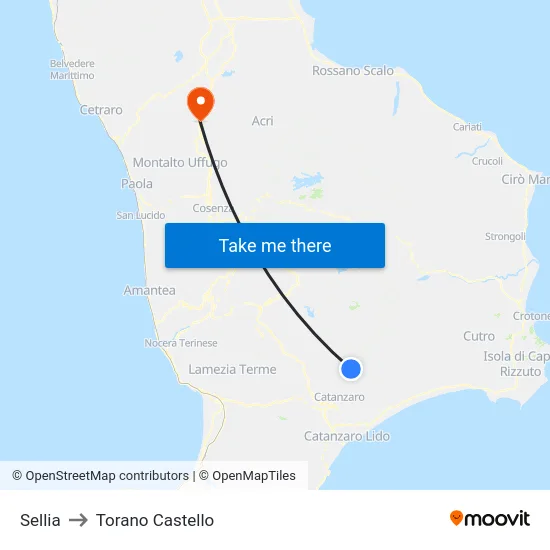 Sellia to Torano Castello map