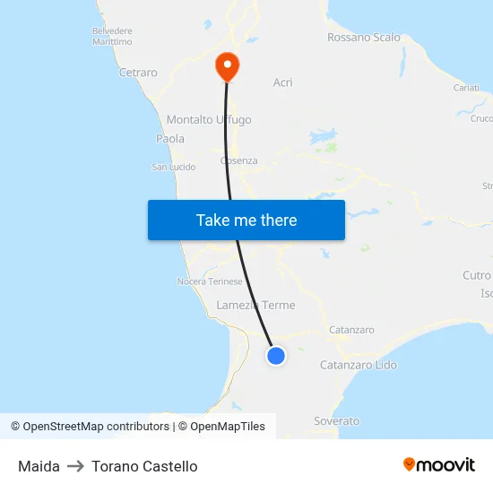 Maida to Torano Castello map