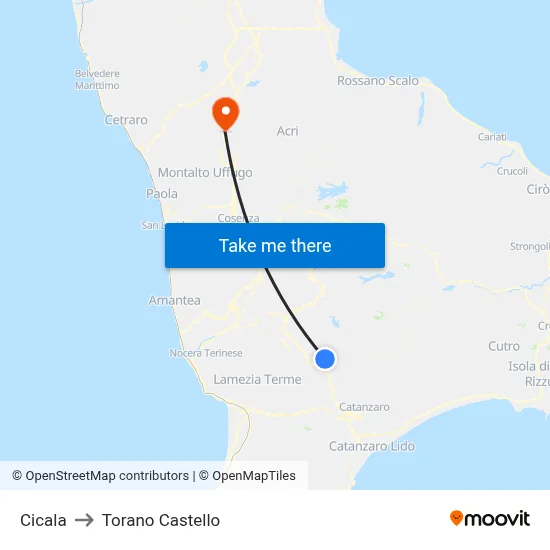 Cicala to Torano Castello map