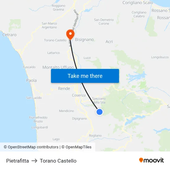 Pietrafitta to Torano Castello map