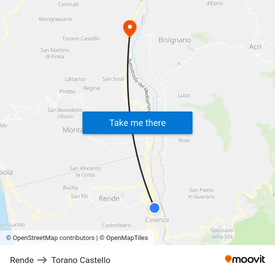 Rende to Torano Castello map