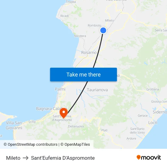 Mileto to Sant'Eufemia D'Aspromonte map
