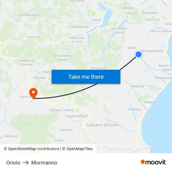 Oriolo to Mormanno map