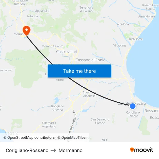 Corigliano-Rossano to Mormanno map