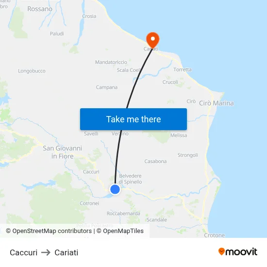 Caccuri to Cariati map
