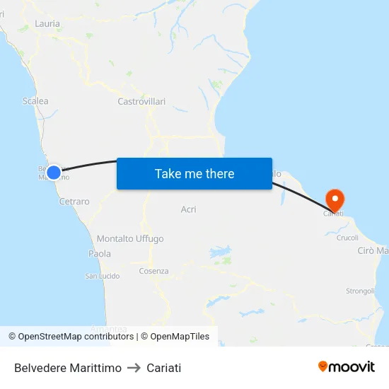 Belvedere Marittimo to Cariati map