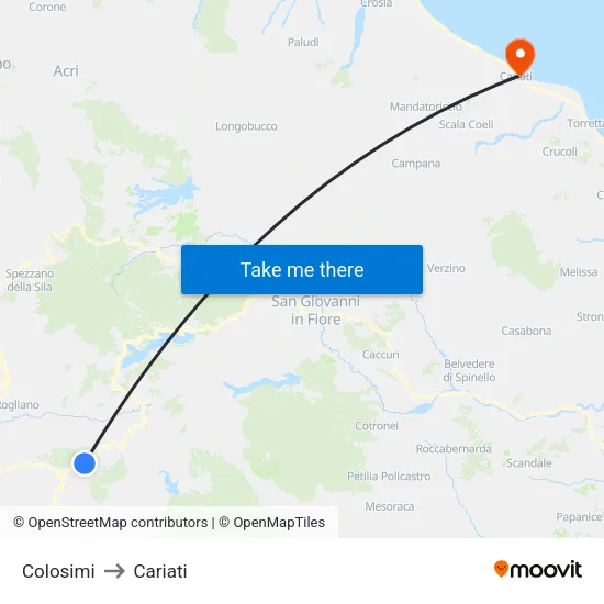 Colosimi to Cariati map