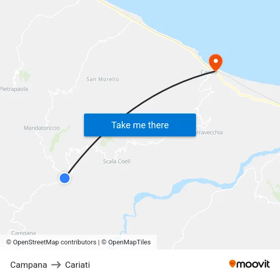 Campana to Cariati map