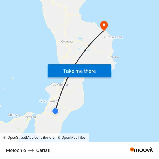 Molochio to Cariati map
