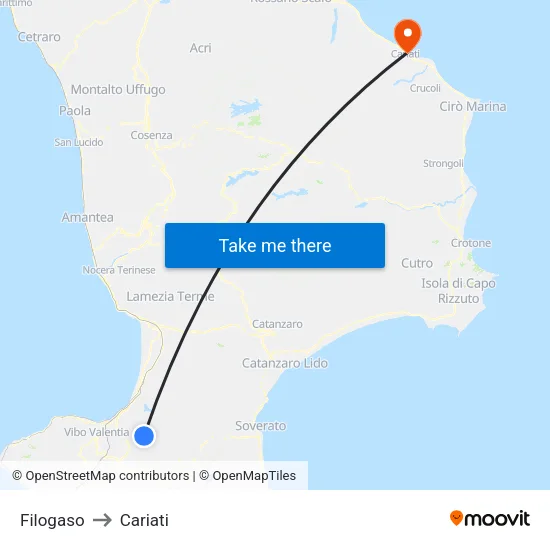 Filogaso to Cariati map