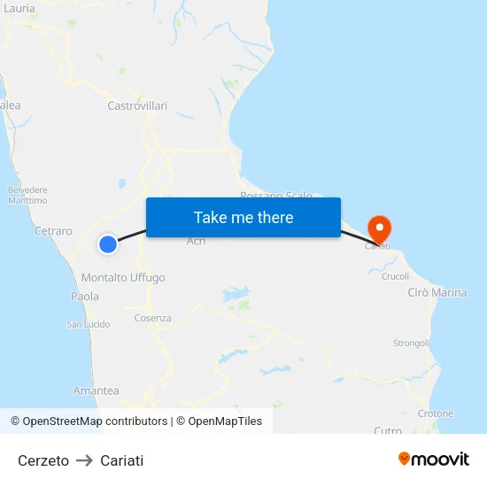 Cerzeto to Cariati map