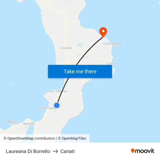 Laureana Di Borrello to Cariati map