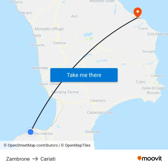Zambrone to Cariati map