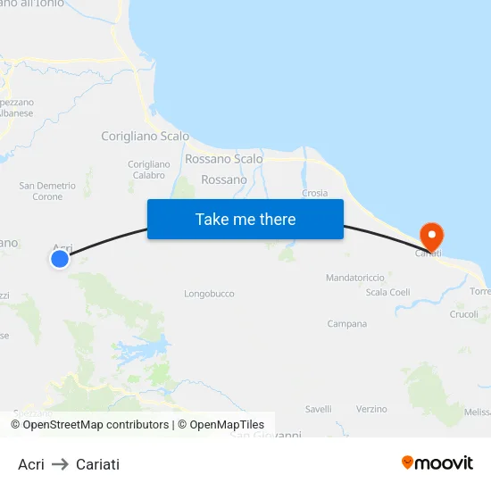 Acri to Cariati map