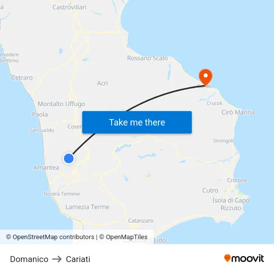 Domanico to Cariati map