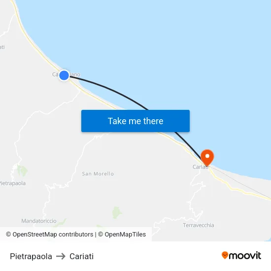 Pietrapaola to Cariati map