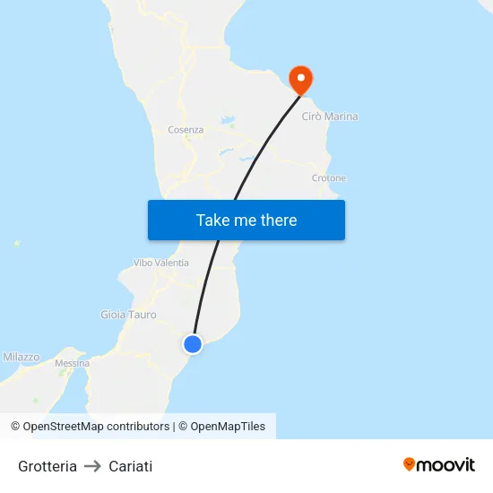 Grotteria to Cariati map