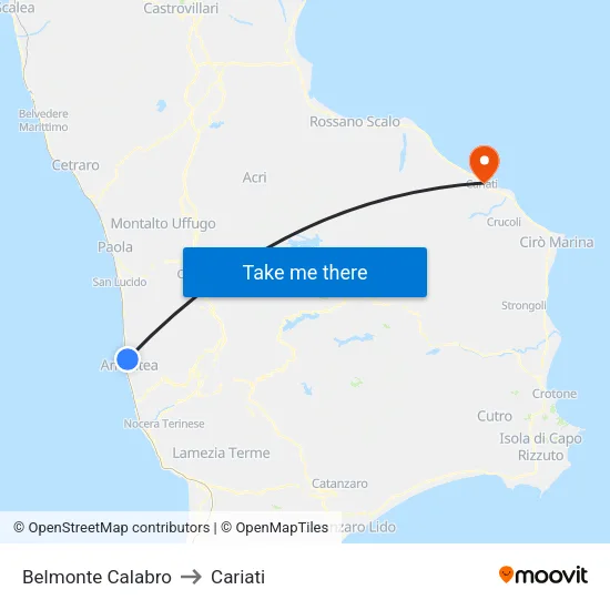 Belmonte Calabro to Cariati map