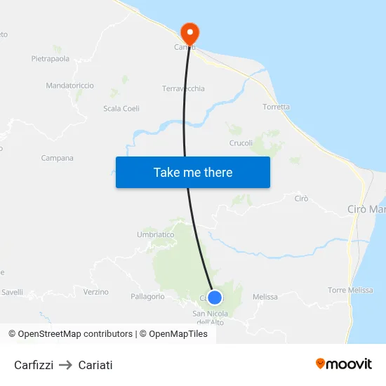 Carfizzi to Cariati map