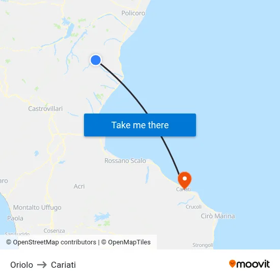 Oriolo to Cariati map