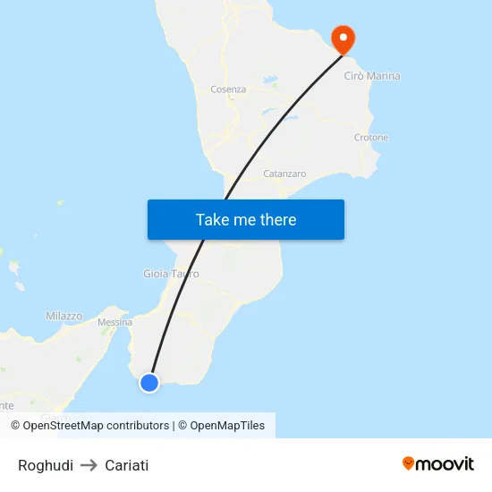 Roghudi to Cariati map