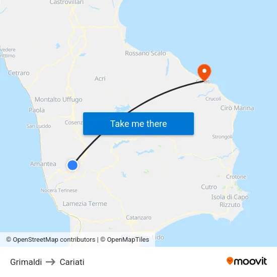 Grimaldi to Cariati map
