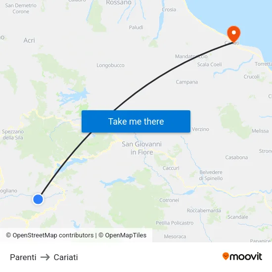 Parenti to Cariati map