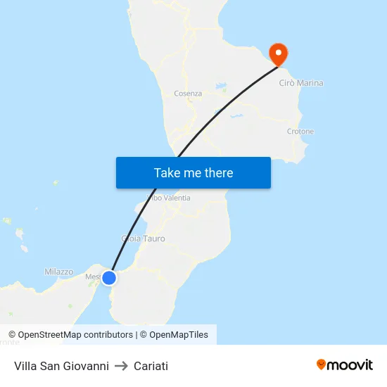 Villa San Giovanni to Cariati map