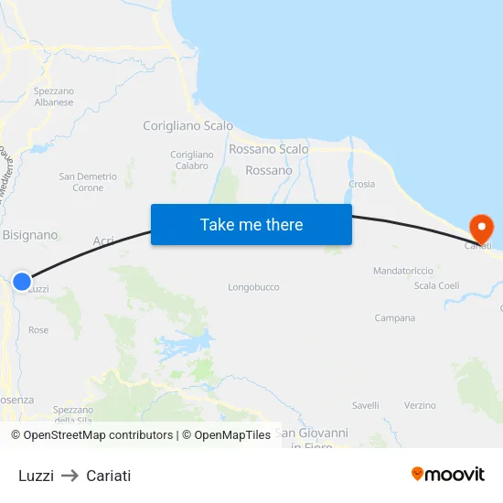 Luzzi to Cariati map