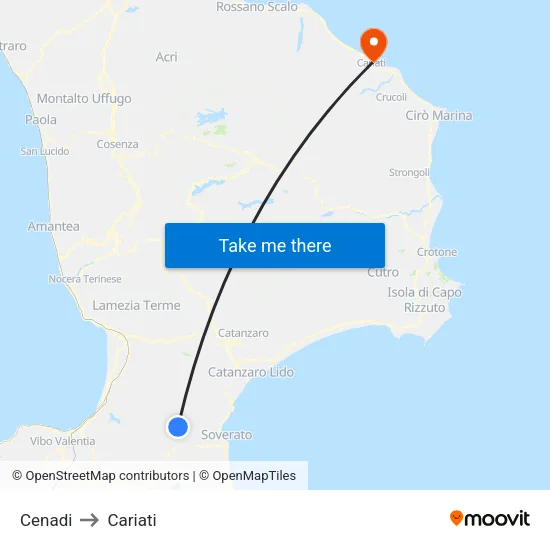 Cenadi to Cariati map