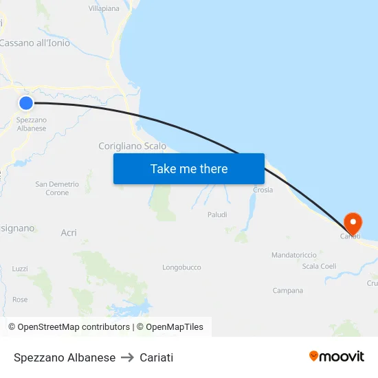Spezzano Albanese to Cariati map