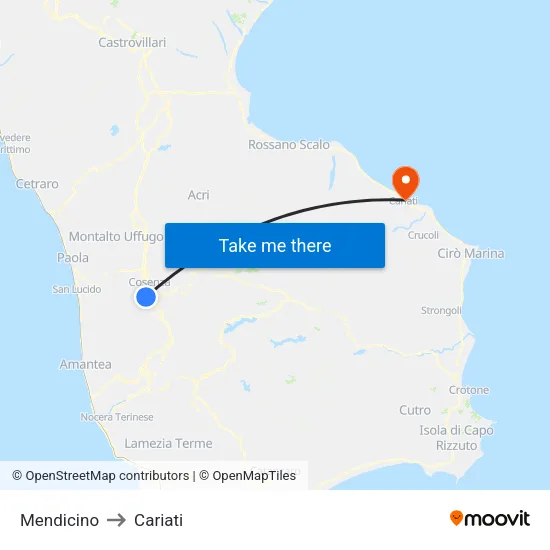 Mendicino to Cariati map