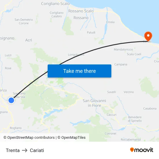 Trenta to Cariati map