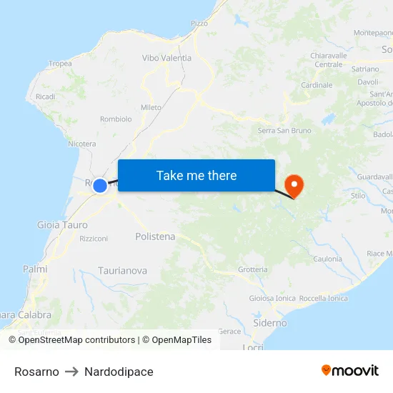 Rosarno to Nardodipace map